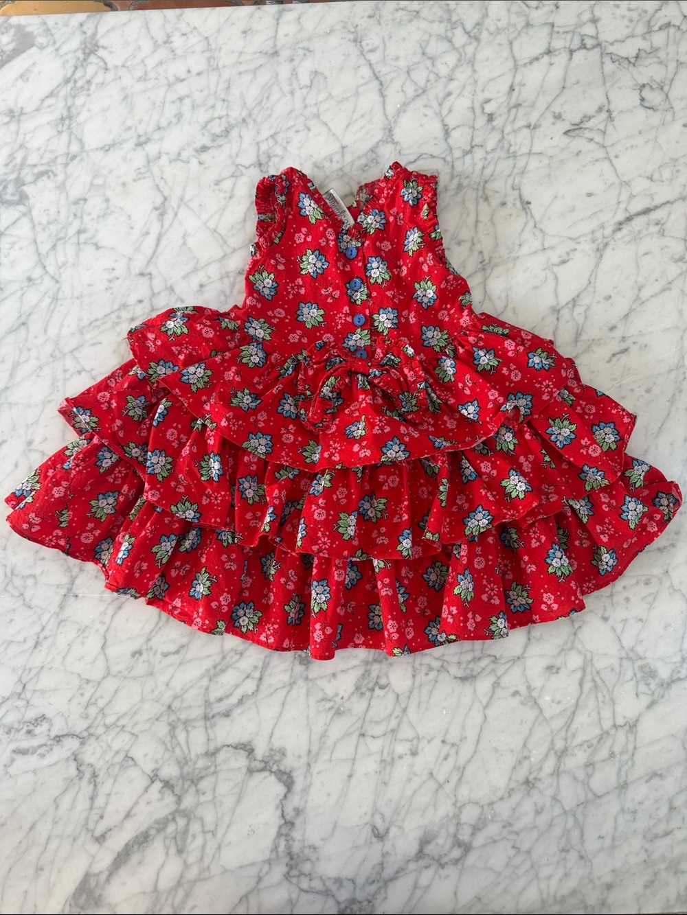 Vintage Mousefeathers Girls Floral Bow Tiered Dress Ruffle Cottagecore Size 2T